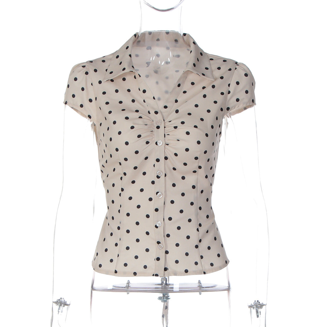 Damen Polka-Dots Bluse mit raffiniertem Knopfdesign EB