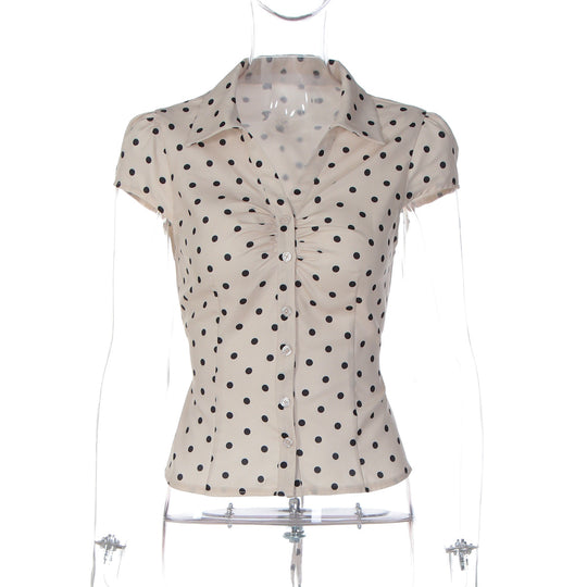 Damen Polka-Dots Bluse mit raffiniertem Knopfdesign EB