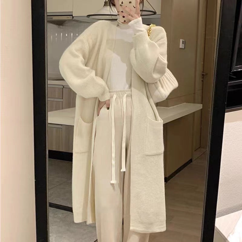 Damen Langer Strickcardigan mit praktischen Taschen und eleganter Silhouette EB