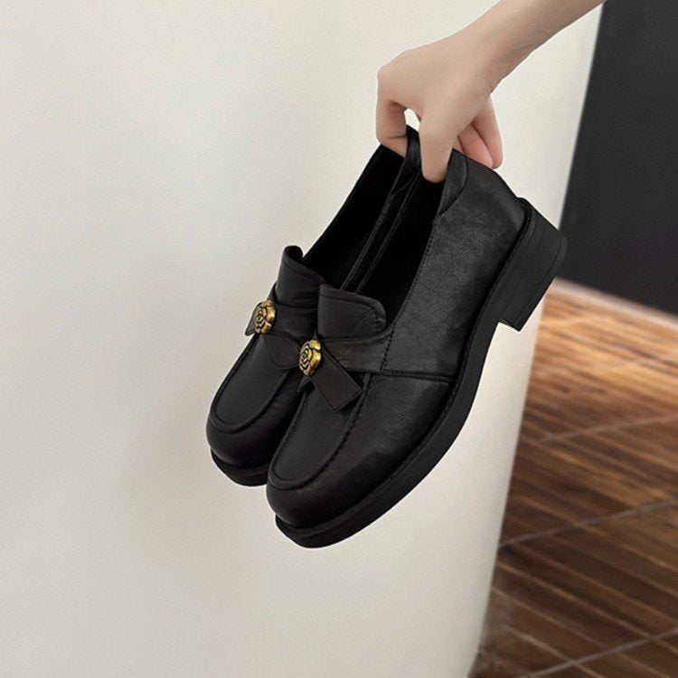 Damen elegante Mokassins mit modischem Schleifen-Design und dekorativem Schnallenverschluss EB