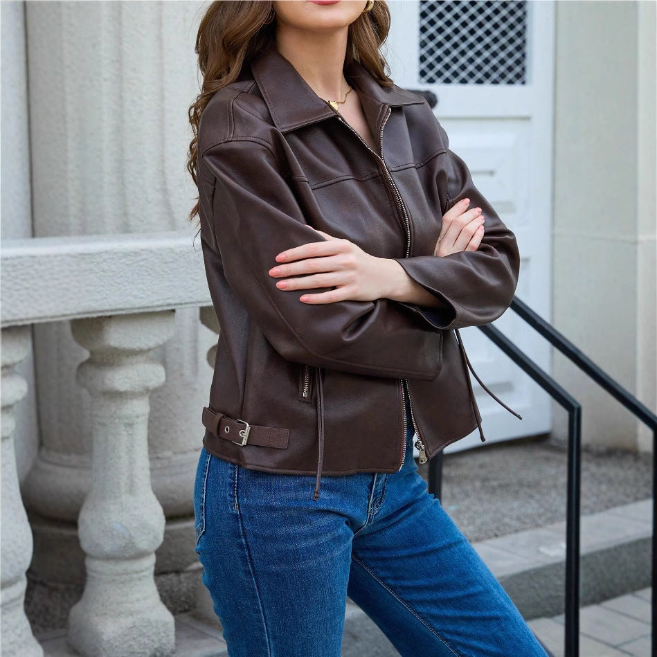 Damen modische Kunstlederjacke im lässigen Schnitt EB