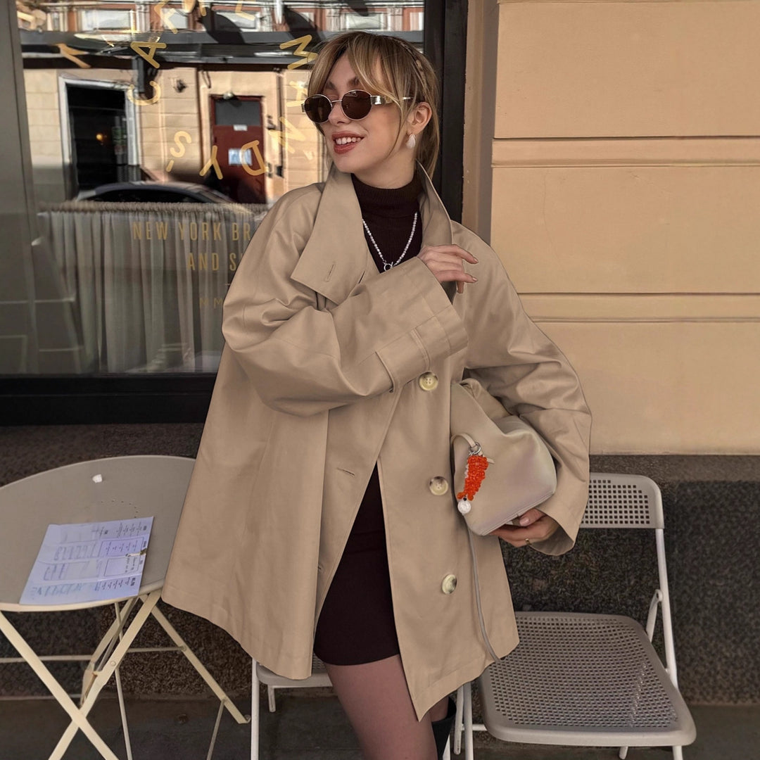 Damen Modischer Oversized-Trenchcoat mit großen Knöpfen EB