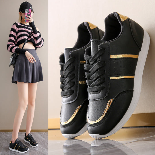 Damen Sportliche Sneaker mit glänzender Oberfläche und atmungsaktiver Sohle EB
