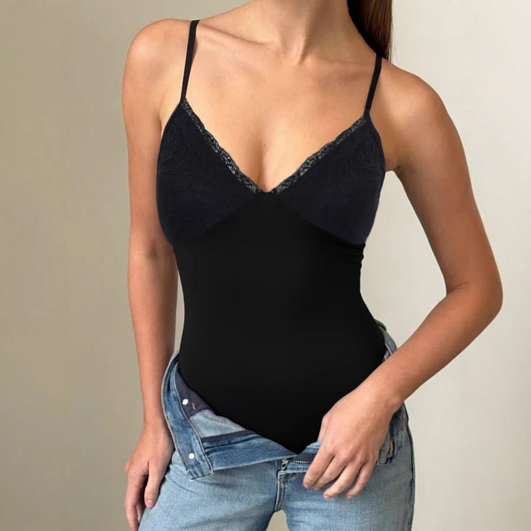 Damen eleganter Spitzen-Bodysuit mit feinen Trägern EB