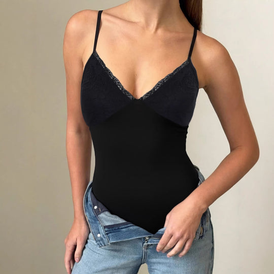 Damen eleganter Spitzen-Bodysuit mit feinen Trägern EB