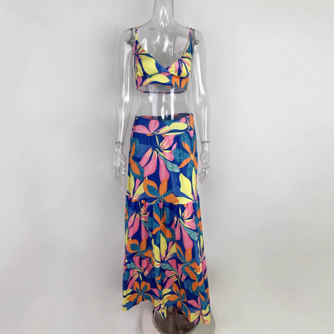 Damen Maxikleid mit floralem Design und verziertem V-Ausschnitt EB