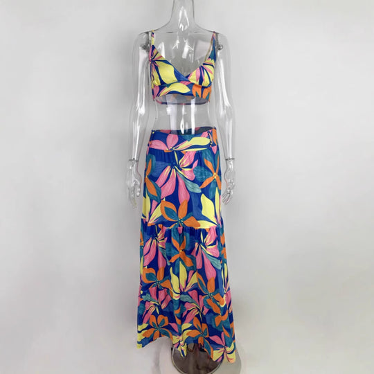 Damen Maxikleid mit floralem Design und verziertem V-Ausschnitt EB