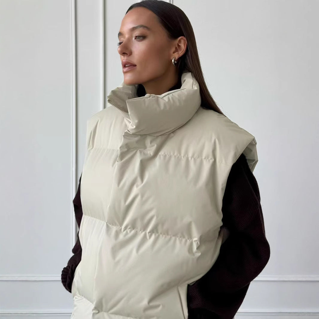 Damen Steppweste mit hohem Kragen und Taschen EB