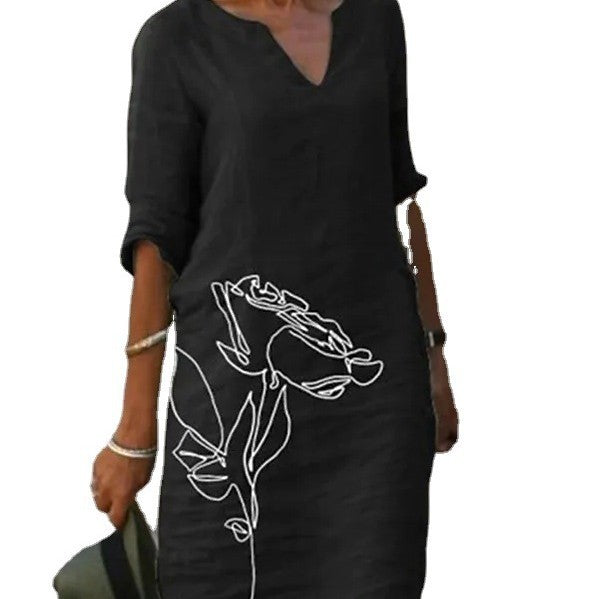 Damen Freizeitkleid mit floralem Design und V-Ausschnitt EB