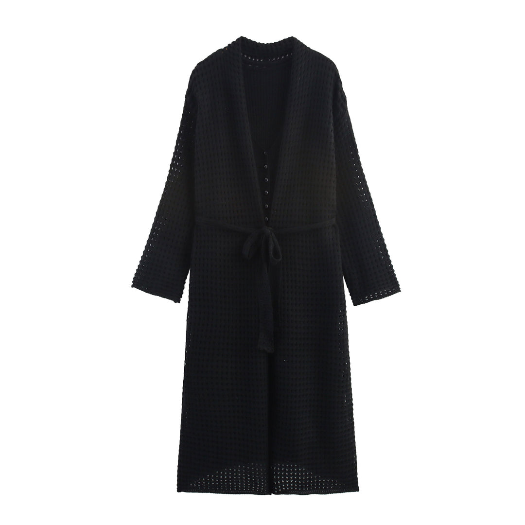 Damen Strickcardigan mit asymmetrischem Design und elegantem Taillengürtel EB