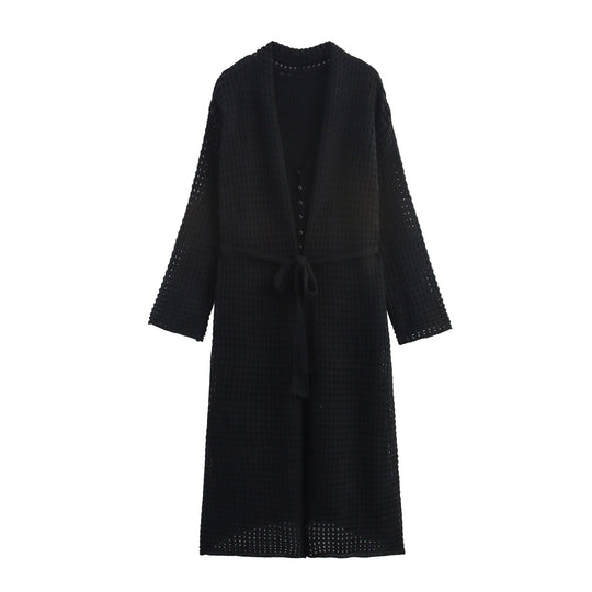 Damen Strickcardigan mit asymmetrischem Design und elegantem Taillengürtel EB