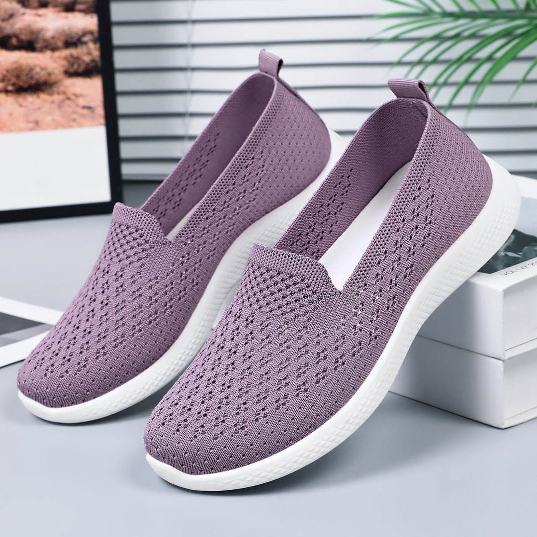 Damen atmungsaktive Slip-On Freizeitschuhe mit elastischem Strickoberteil EB