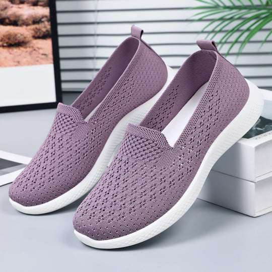 Damen atmungsaktive Slip-On Freizeitschuhe mit elastischem Strickoberteil EB