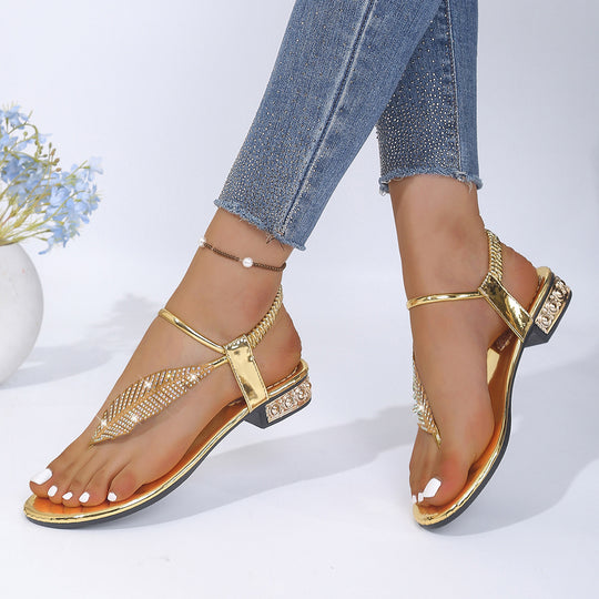 Damen Zehentrenner-Sandalen mit eleganten Feder-Design und funkelnden Strasssteinen EB