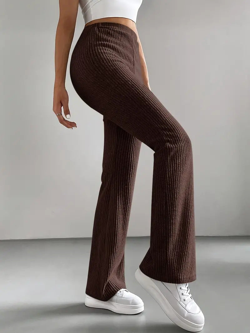 Damen Hochtaillierte Flared-Hose mit Rippstruktur EB