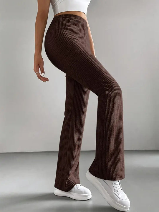 Damen Hochtaillierte Flared-Hose mit Rippstruktur EB