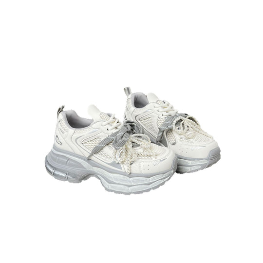 Damen Sportliche Sneakers mit atmungsaktivem Mesh und eleganten perlenverzierten Schnürsenkeln EB