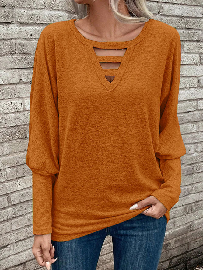 Damen lässiges Oberteil mit V-Ausschnitt und Cut-Out-Details EB