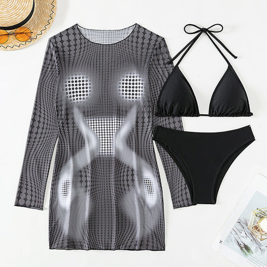 Damen Bikiniset mit transparentem Cover-Up und modischem Muster EB