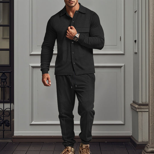 Herren nan urbanes Lounge-Zweiteiler mit Hemdjacke, Brusttasche und Kordel-Jogger aus strukturierter Baumwollmischung EB