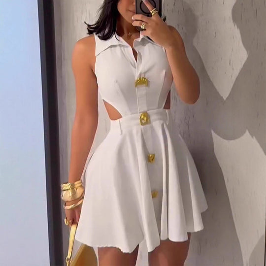 Damen Chic Kleids mit dekorativen Knopfdetails und modernem Schnitt EB
