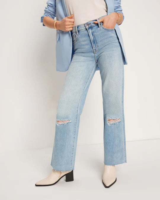 Damen Weit geschnittene High-Waist Jeans mit modischen Destroyed-Details EB
