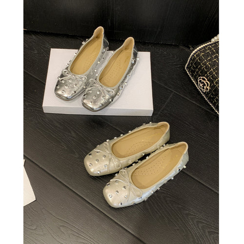 Damen Ballerinas mit schimmerndem Obermaterial und funkelnden Strassverzierungen EB