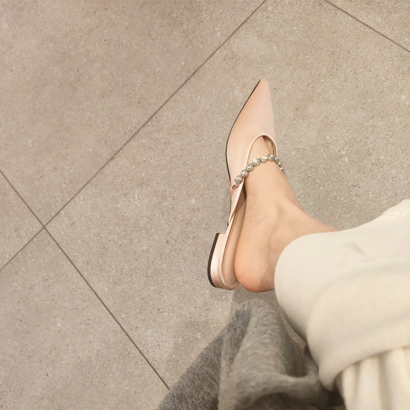 Damen elegante Sling-Ballerinas mit Luxus-Kettenakzent EB