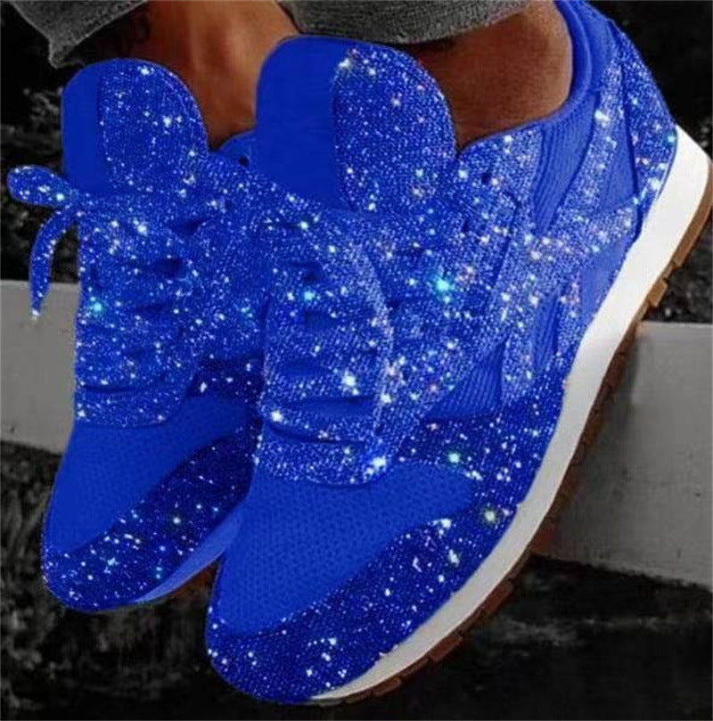 Damen glitzernde Fashion-Sneaker mit funkelnder Strassoptik atmungsaktivem Strick-Obermaterial und gepolstertem Komfortfußbett EB