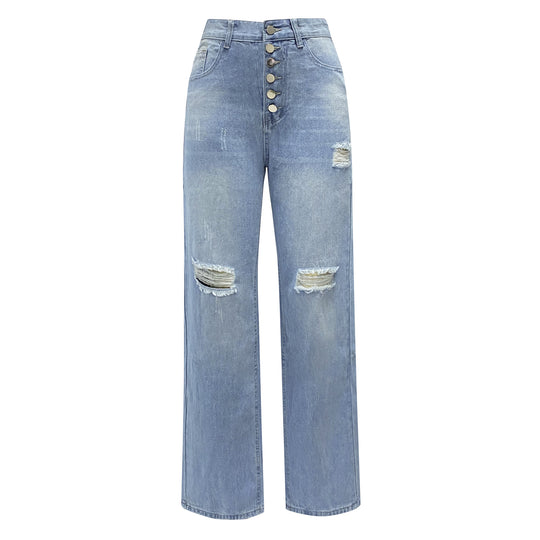 Damen Boyfriend-Jeans mit Knopfleiste und Distressed-Details EB