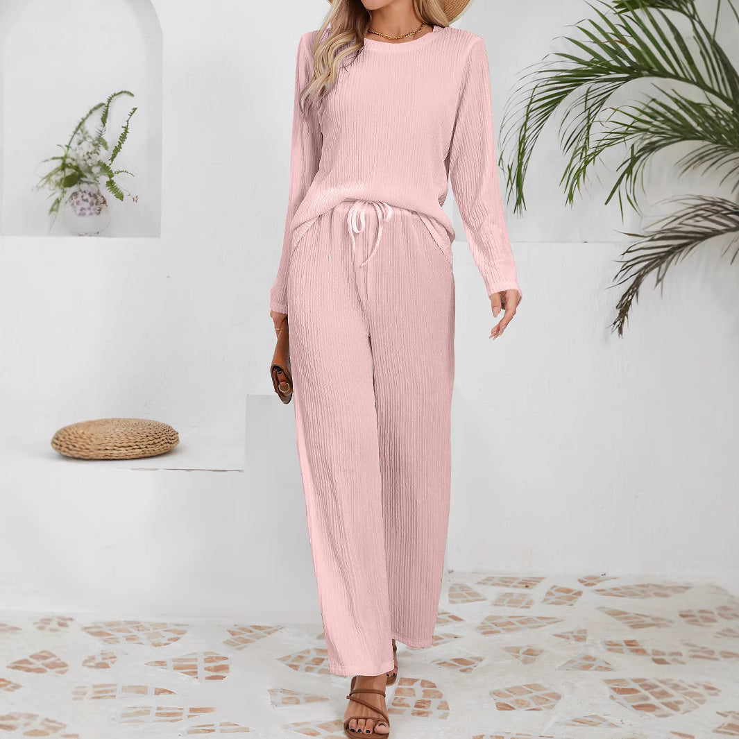 Damen Lässiges Lounge-Set aus leichtem Rippmaterial mit elastischem Bund EB