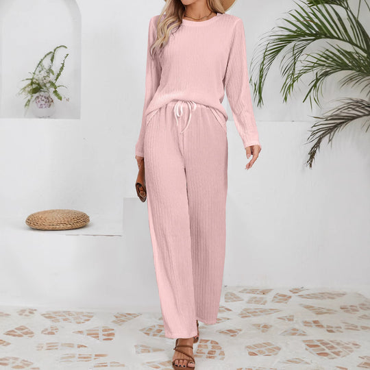 Damen Lässiges Lounge-Set aus leichtem Rippmaterial mit elastischem Bund EB