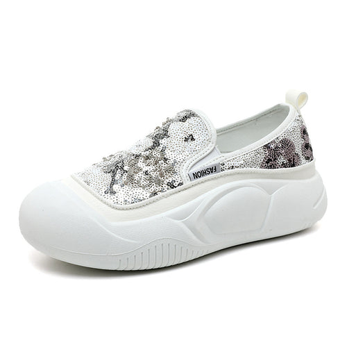 Damen modische Slip-On Sneakers mit glitzerndem Obermaterial und bequemer Sohle EB