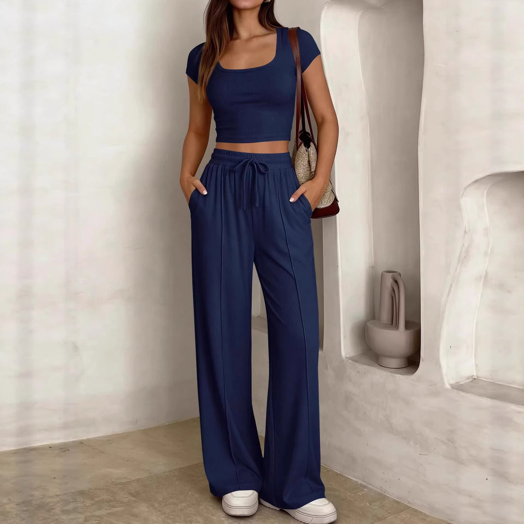 Damen lässiges Cropped-Top und weite Hose Set EB