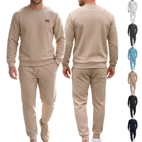Herren Strukturierter Strick-Jogginganzug mit Rundhalsausschnitt und Kordelbund EB