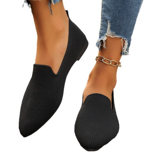 Damen atmungsaktive Strickslipper mit elegantem V-Ausschnitt EB