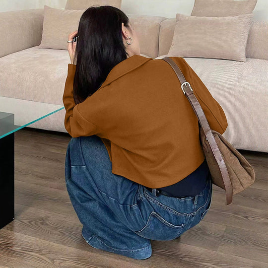 Damen Kurzjacke aus Wildlederimitat mit Reißverschluss und Hemdkragen EB
