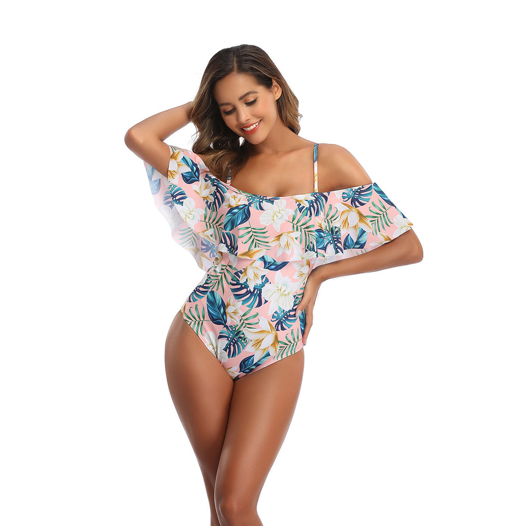 Damen Einteiliger Badeanzug mit Rüschendetails und floralem Muster EB