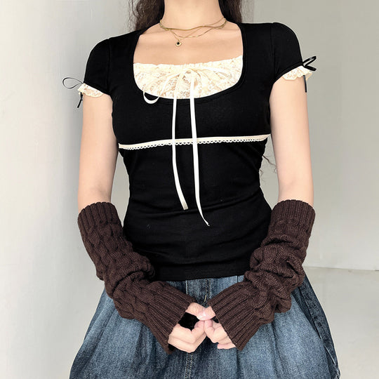 Damen Elegantes Spitzenoberteil mit raffinierten Schnürdetails EB