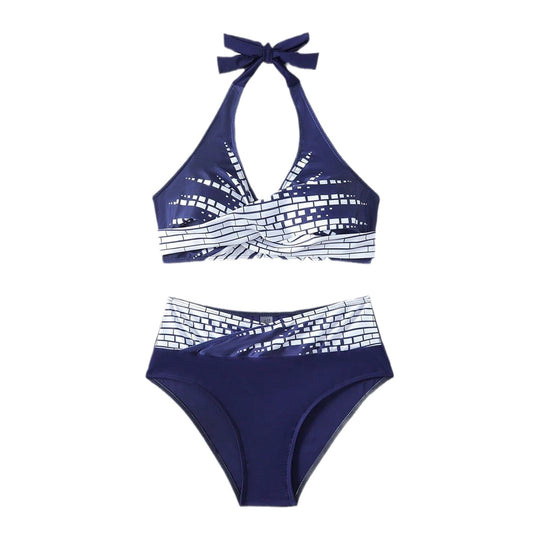 Damen Triangel-Bikini mit modischem Schnitt und graphischem Design EB