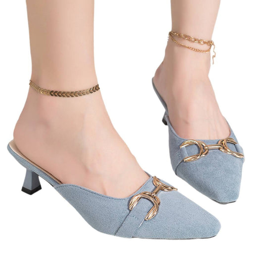 Damen elegante Mules mit modischem Metallakzent EB