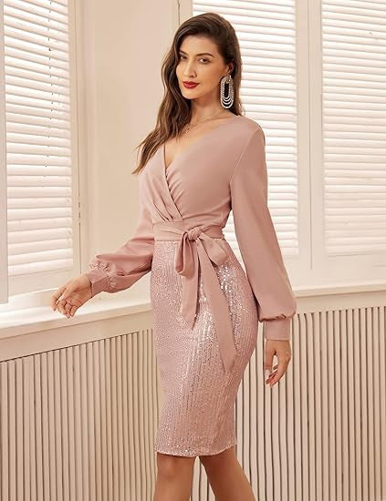 Damen Wickelkleid mit glitzernden Details EB