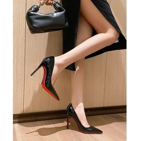 Damen spitze Stiletto Pumps mit glänzender Oberfläche EB