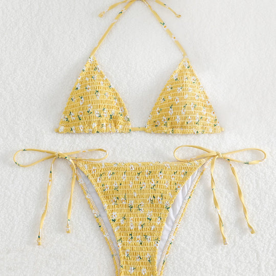 Damen Triangel-Bikini-Set mit floralem Muster und hochwertigen Bindebändern EB