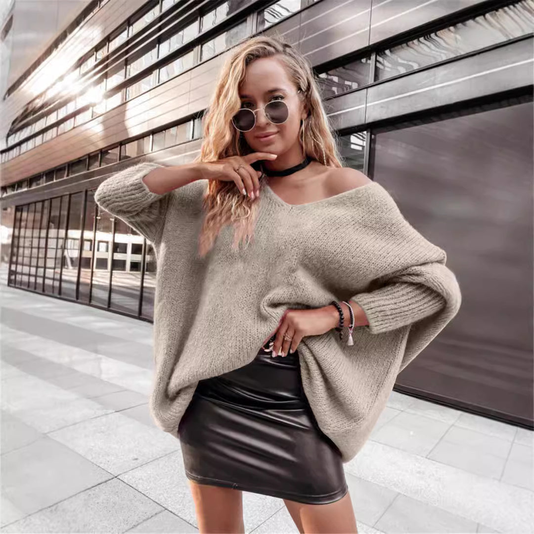 Damen Oversized Pullover mit weitem Ausschnitt EB