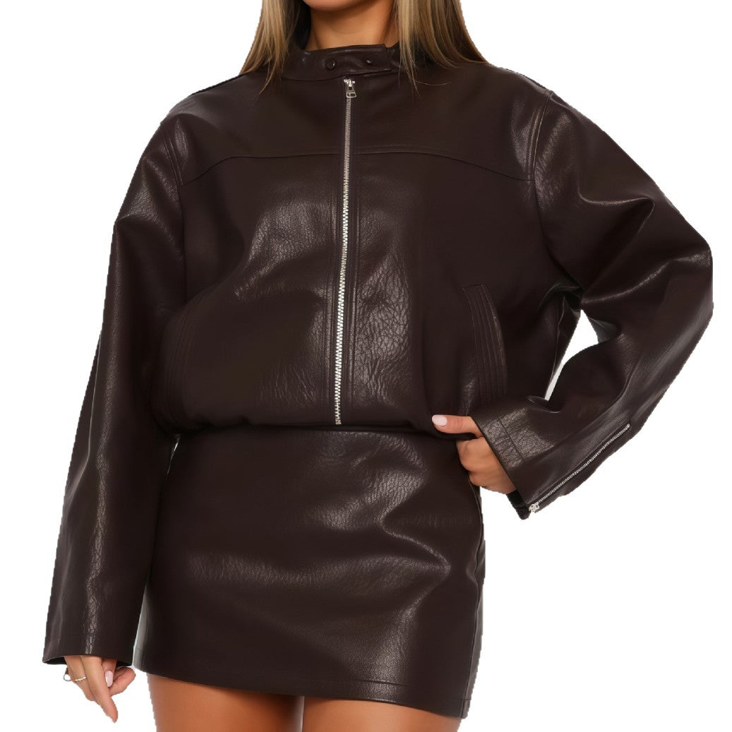 Damen lässige und stilvolle Kunstlederjacke EB