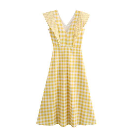 Damen Maxikleid mit V-Ausschnitt und modernen Rüschendetails EB