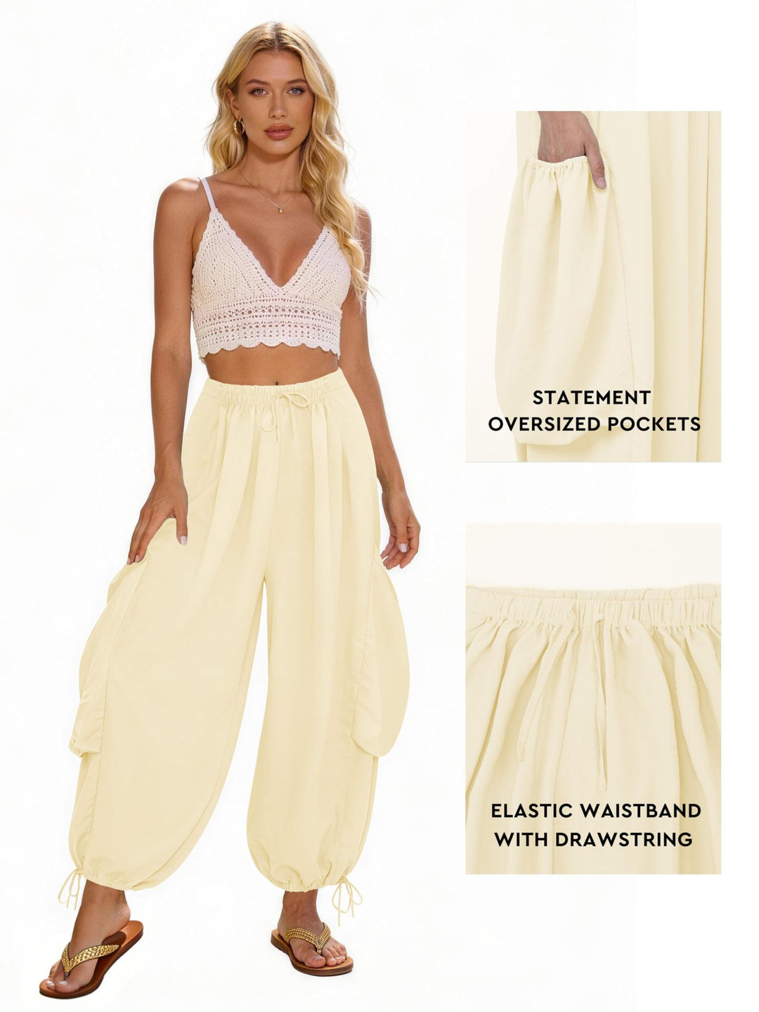 Damen Bequeme Freizeithose mit übergroßen Taschen und elastischem Bund EB