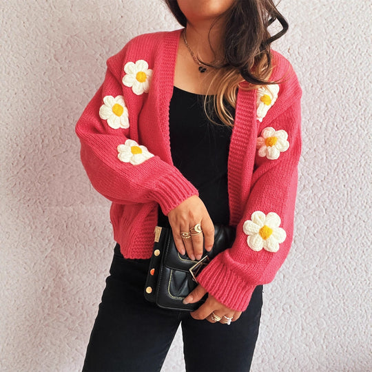 Damen Strickjacke mit floralem Design und lässiger Passform EB