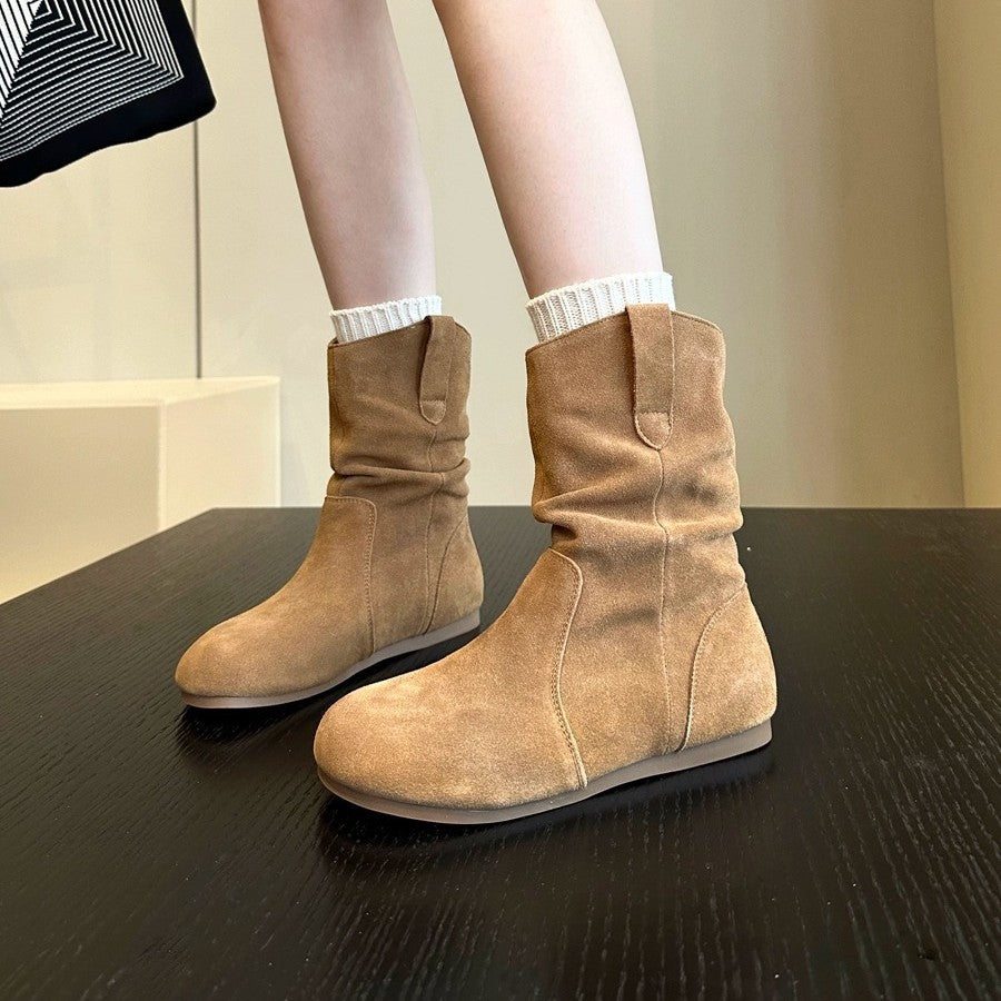 Damen modische Stiefel aus weichem Wildleder mit flexiblem Falten-Design EB